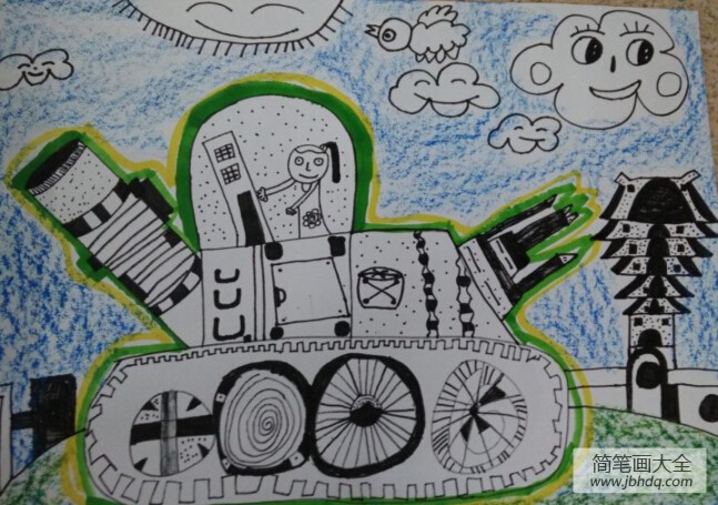 阅兵式上的坦克,以国庆节为主题的儿童画欣赏