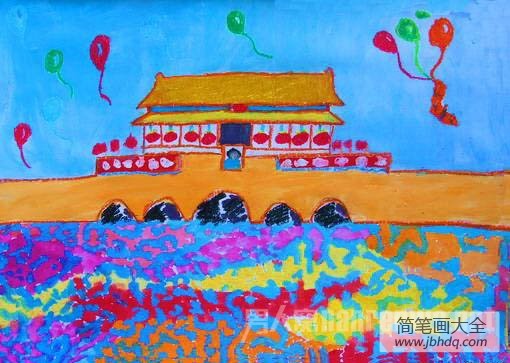 欢庆国庆节儿童画作品-为祖国欢呼