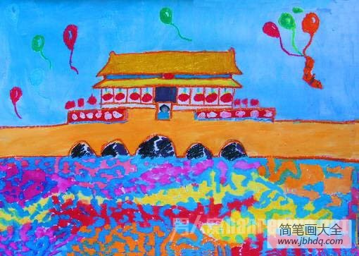 欢庆国庆节儿童画作品-为祖国欢呼
