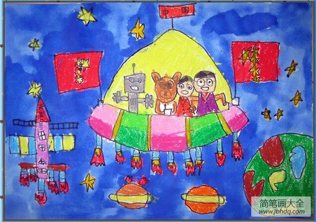 庆祝国庆节儿童画-十月星际航班