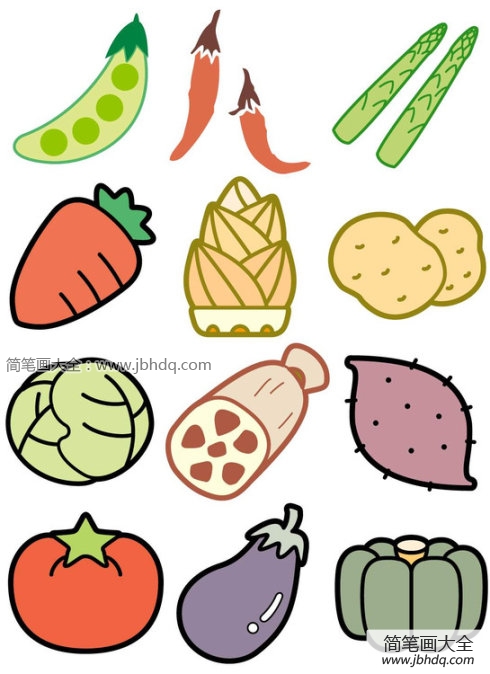 三张彩色蔬菜简笔画图片