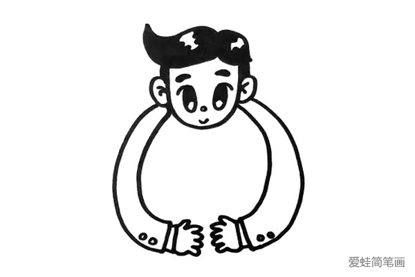 2.接着用夸张的手法，画出爸爸两只长长的手臂。