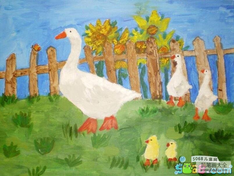 鹅妈妈和小鹅动物绘画作品欣赏