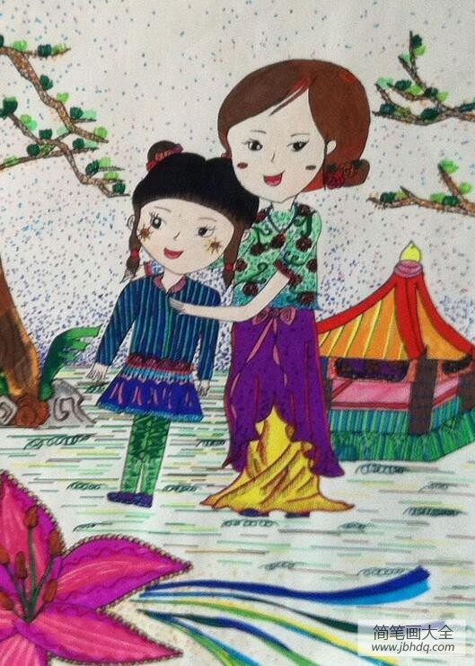 和妈妈一起去踏青五年级母亲节绘画作品分享