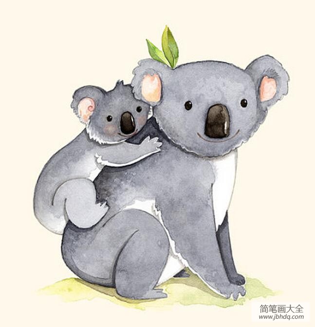 考拉妈妈和考拉宝宝幼儿动物绘画作品范画