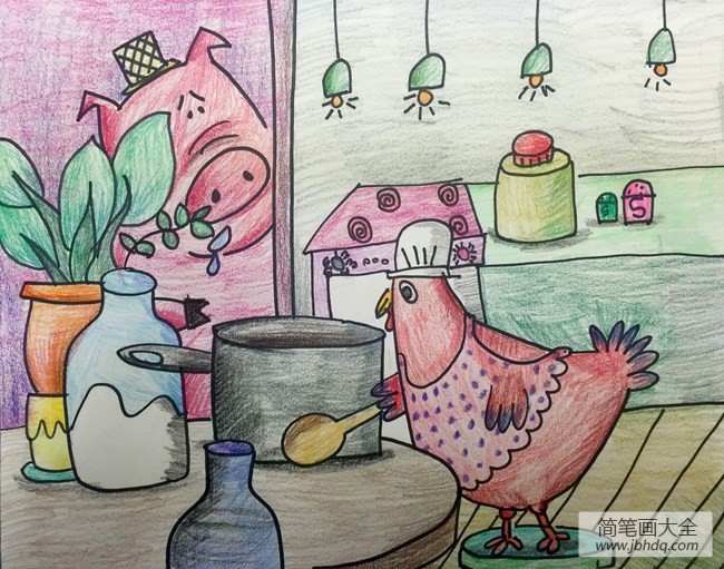 母鸡妈妈做料理关于动物的绘画作品欣赏
