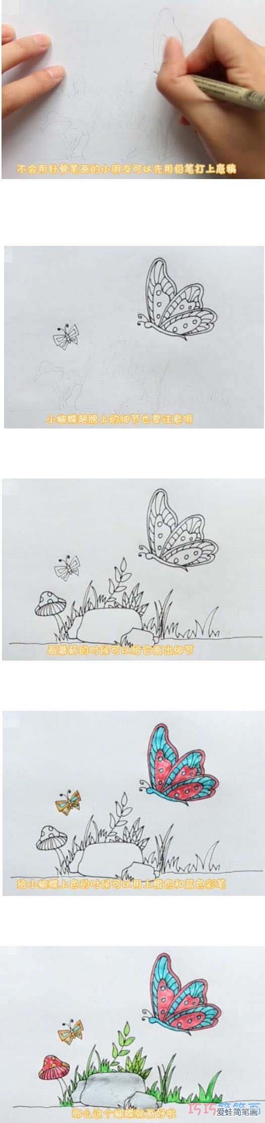 教你如何飞舞的蝴蝶简笔画