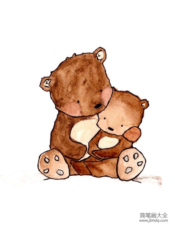 大熊妈妈和小熊动物水彩绘画作品分享