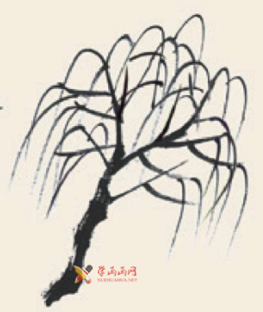儿童学国画_柳树的画法教程(3)