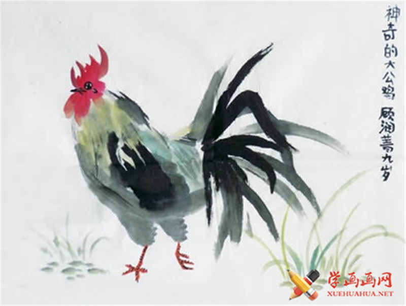 儿童中国画作品神奇的大公鸡(1)