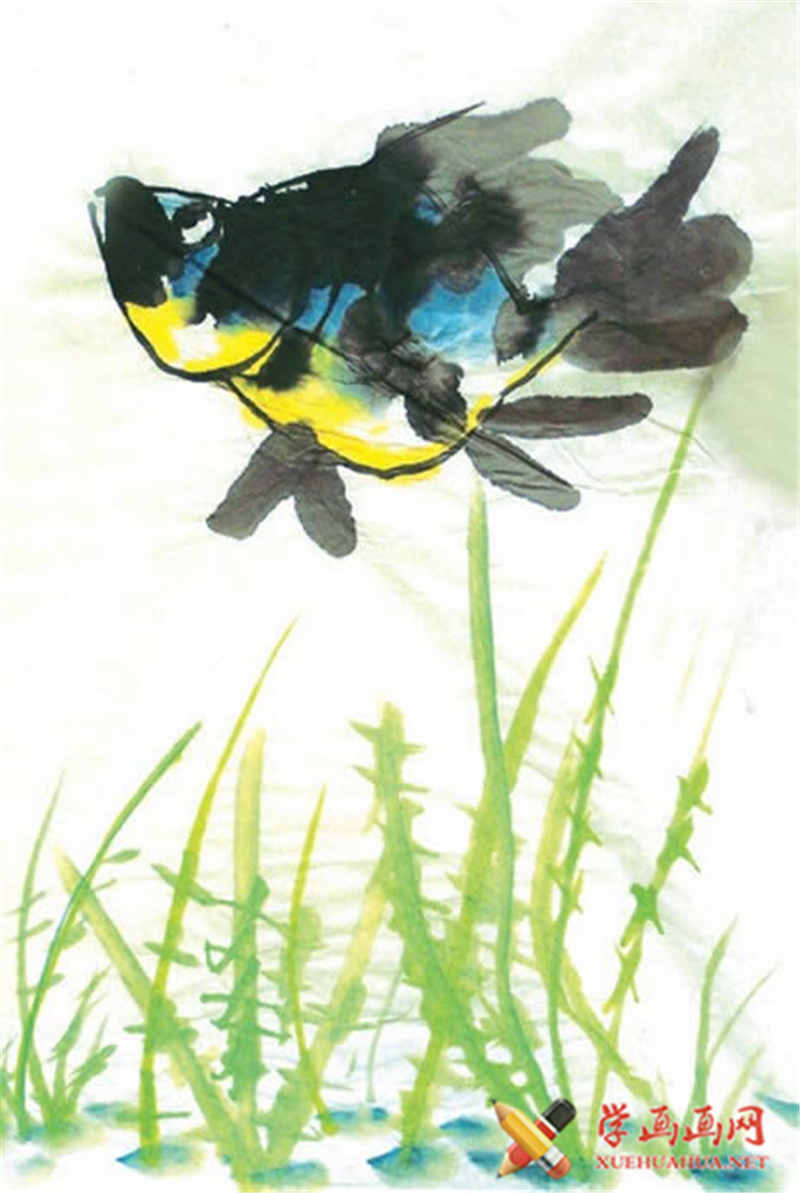 查看原始大图 儿童水墨画作品小鱼(1)