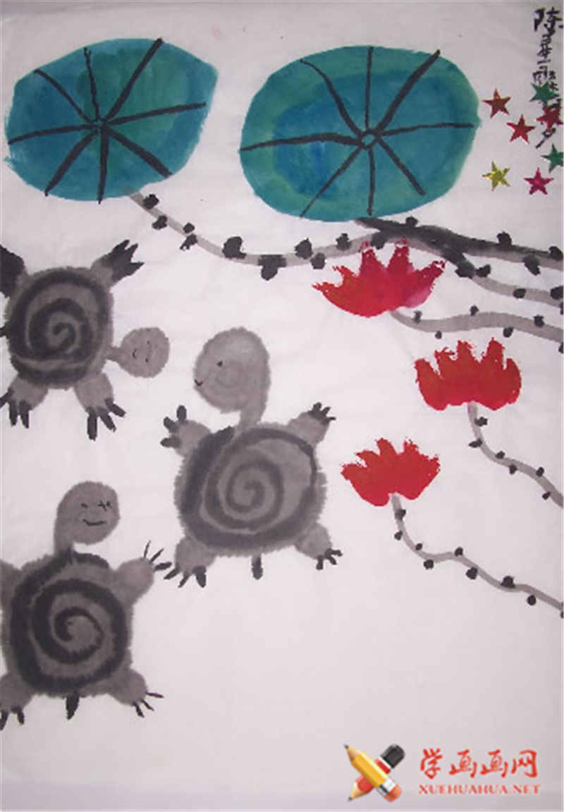 查看原始大图 儿童中国画荷花和乌龟(1)