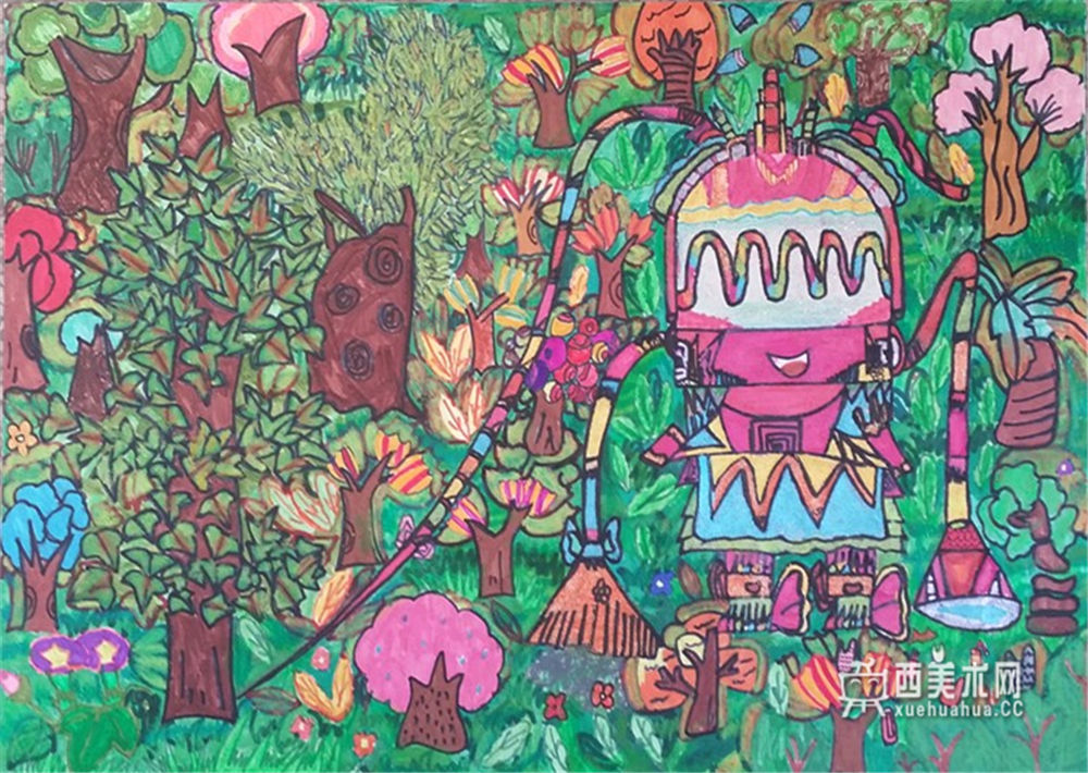 小学生获奖科幻画《花匠机器精灵》(1)