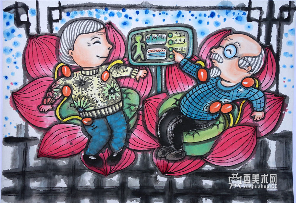 三等奖小学生科幻画《花香健康按摩沙发》(1)
