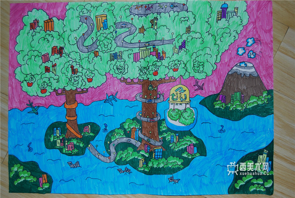 小学生获奖科幻画《环保树屋》(1)