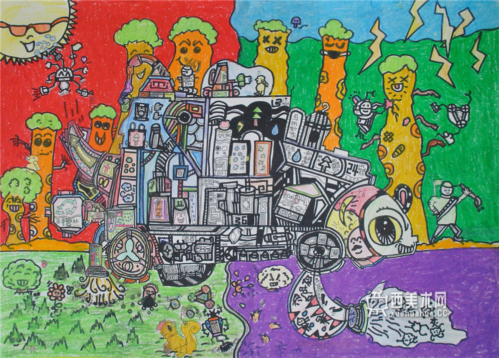 小学生获奖科幻画《万能环保工程车》(1)
