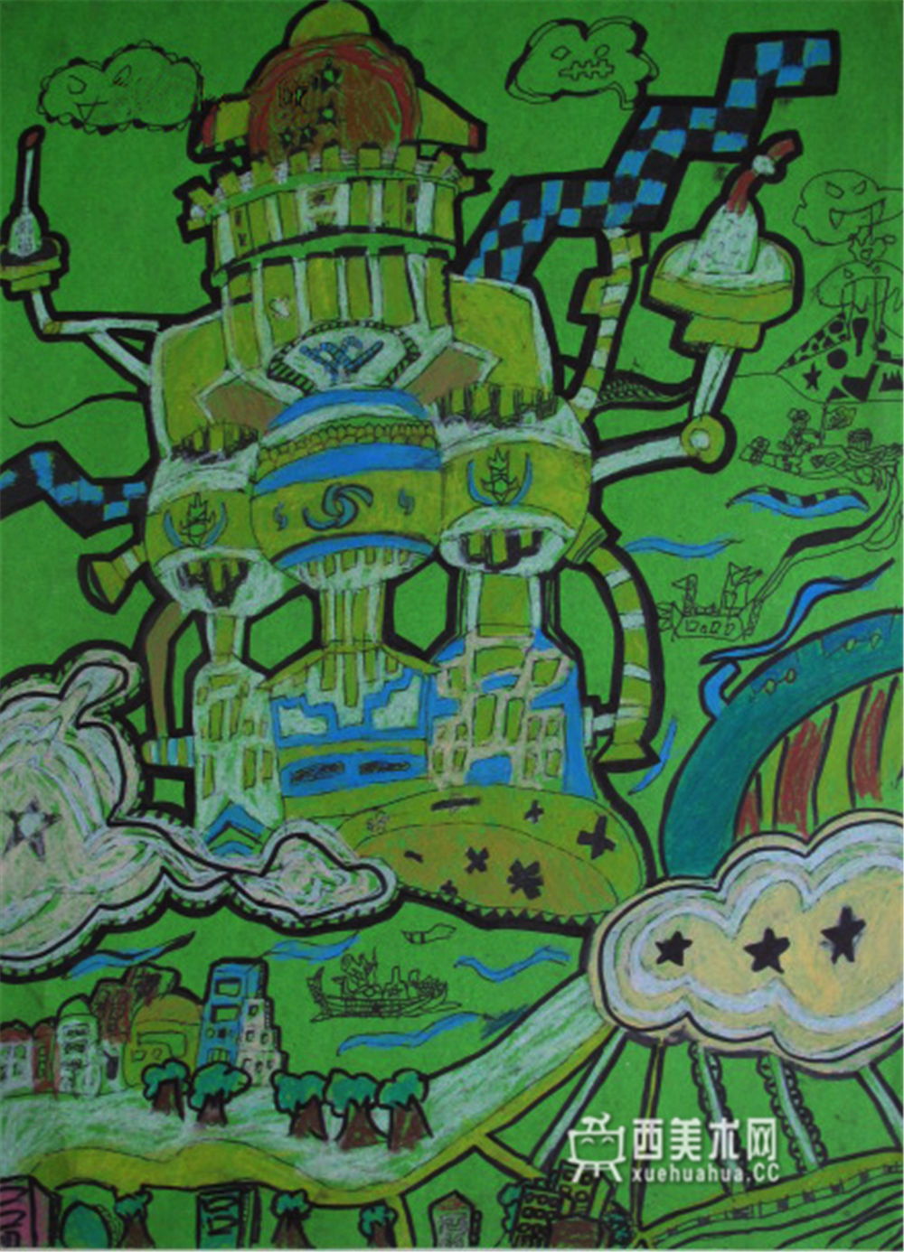 获奖小学生科幻画《飞天吸尘器》赏析(1)