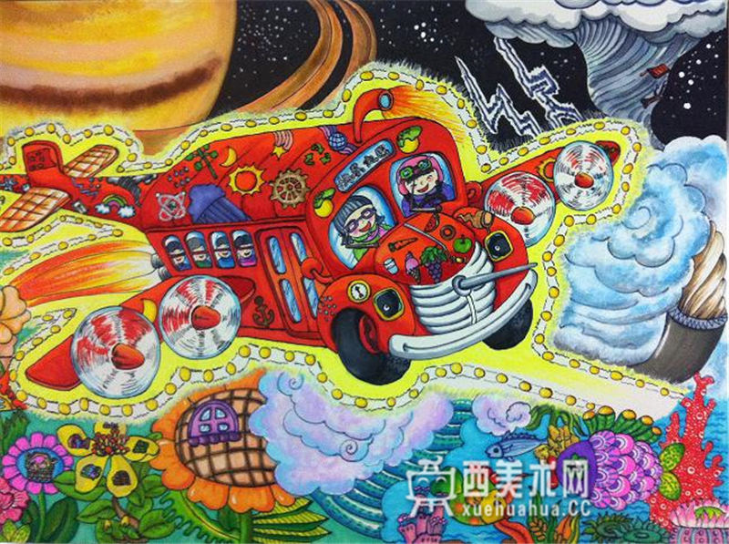 小学生获奖科幻画《快乐大巴》欣赏(1)