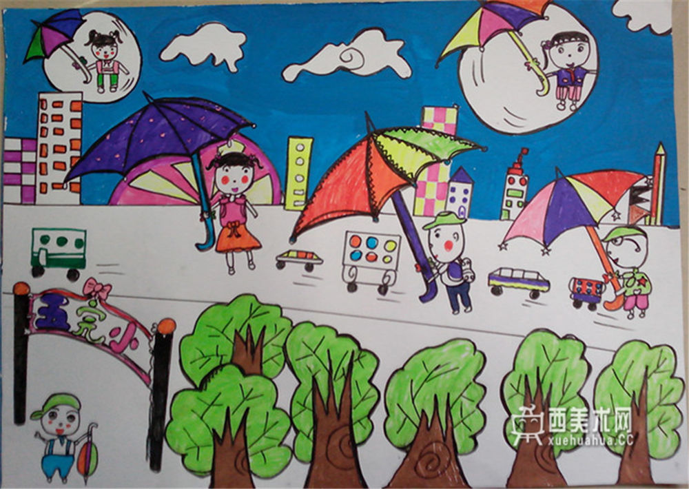 小学生获奖科幻画《会飞的雨伞》(1)