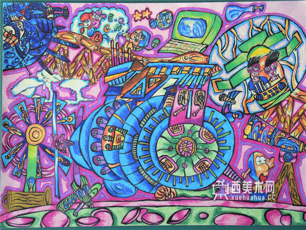 中学生三等奖获奖科幻画《快乐的星际乐园》(1)