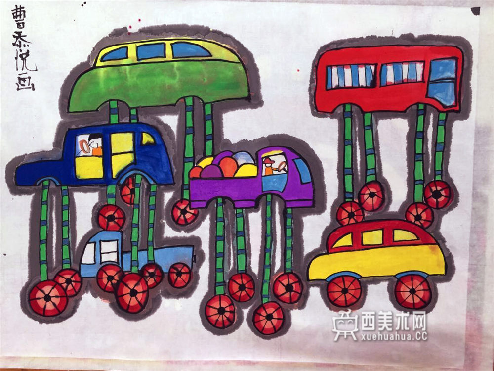 儿童获奖科幻画《轮滑小汽车》(1)