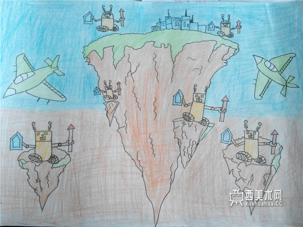 儿童获奖科幻画《地球修复机器人》(1)