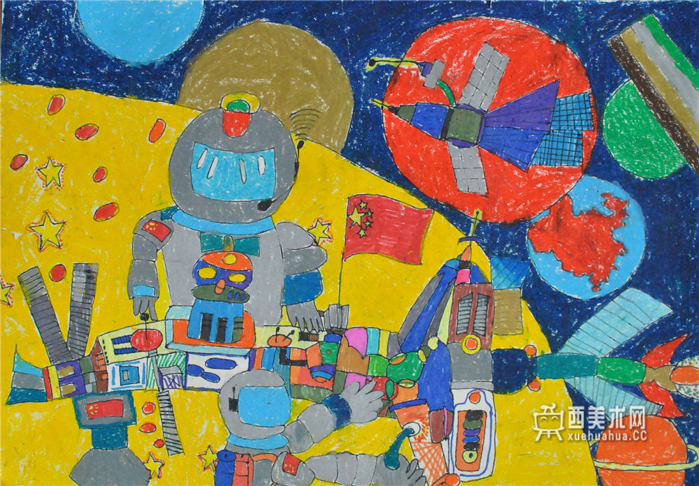小学生获奖科幻画《二十二世纪的太空旅行》(1)