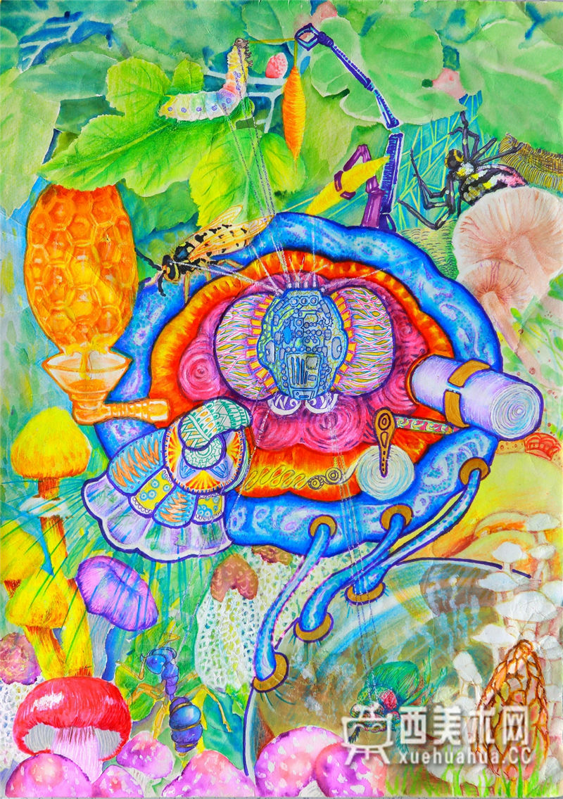 小学生获奖科幻画《蓝领宠物虫控制辅助器》赏析(1)