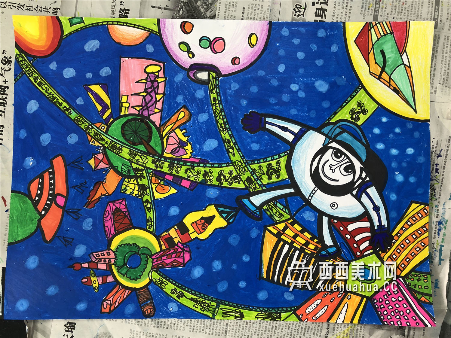 三等奖小学生科幻画作品《太空里有我们的另一个家》(1)