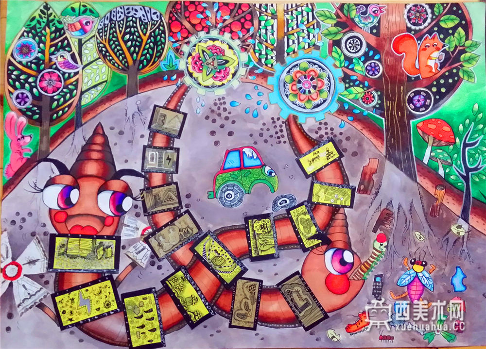 儿童获奖科幻画《机器蚯蚓创造的垃圾花园》(1)