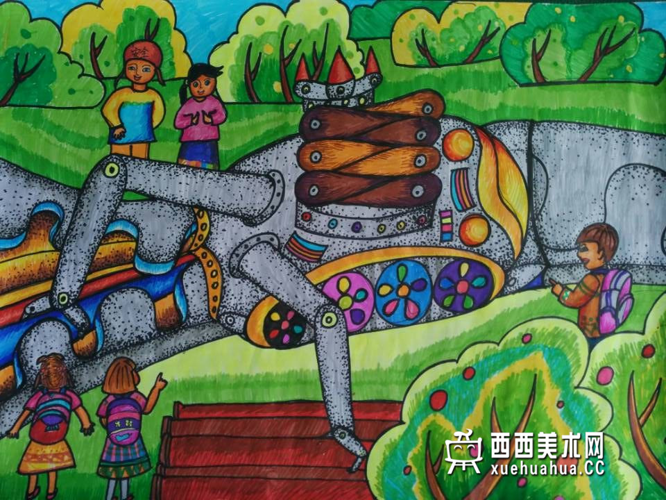 三等奖小学生获奖科幻画《拉链路 》欣赏(1)