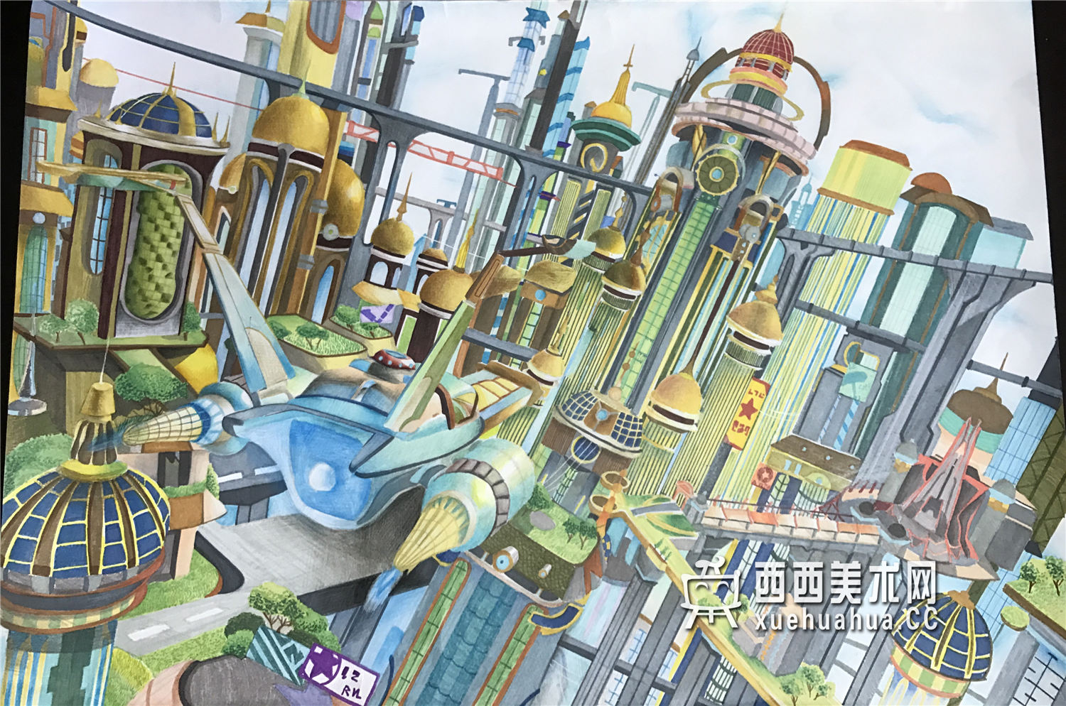 中学生科幻画《未来-机械之城》赏析(1)