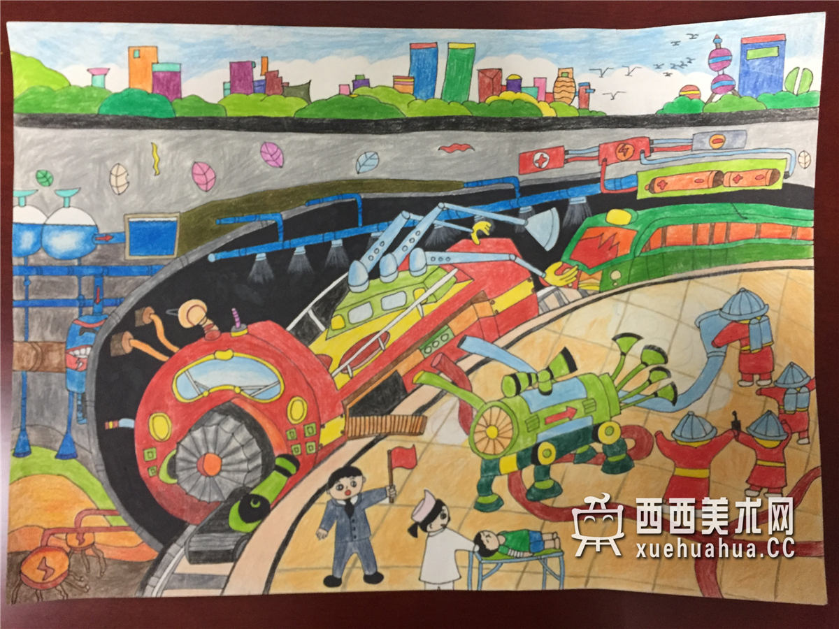 小学生获奖科幻画《有轨高速救护车》赏析(1)