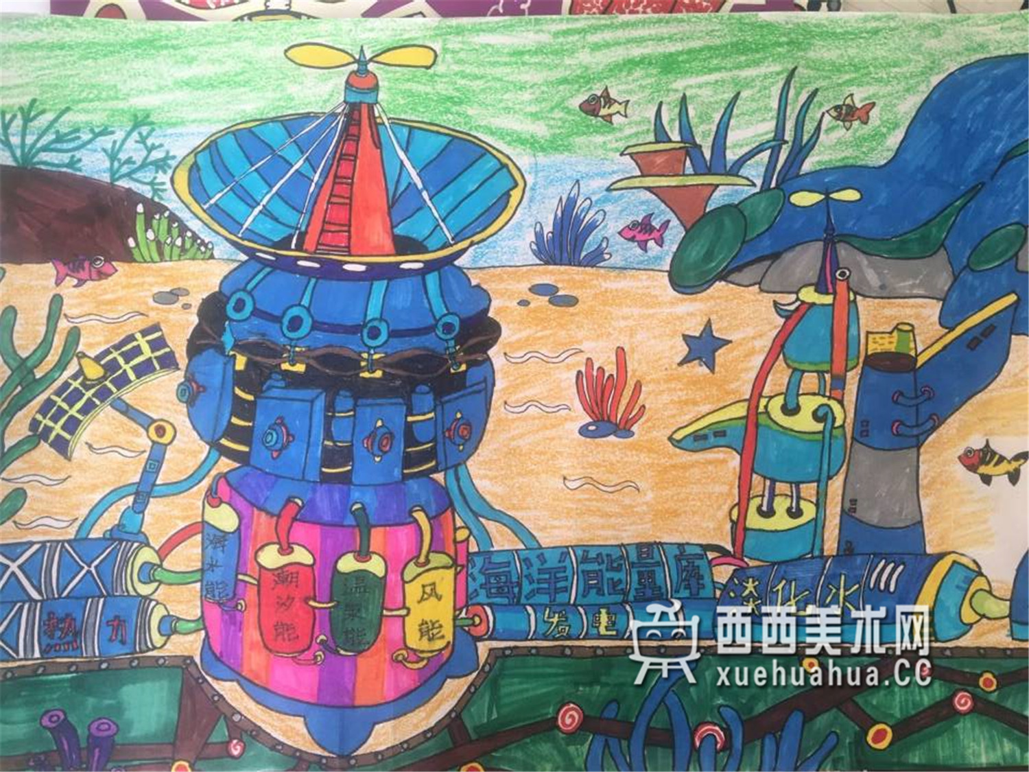 优秀儿童获奖科幻画《海洋能量储存转化罐》(1)