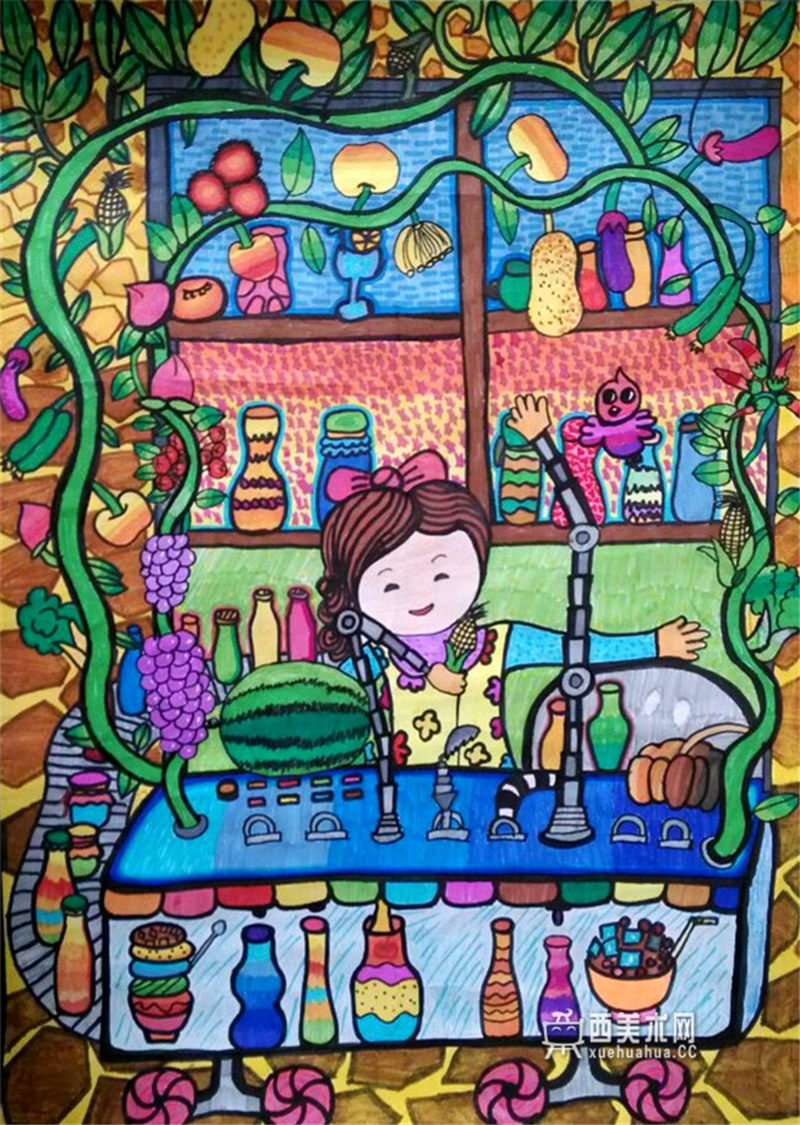 小学生获奖科幻画《神奇蔬果制造器》(1)
