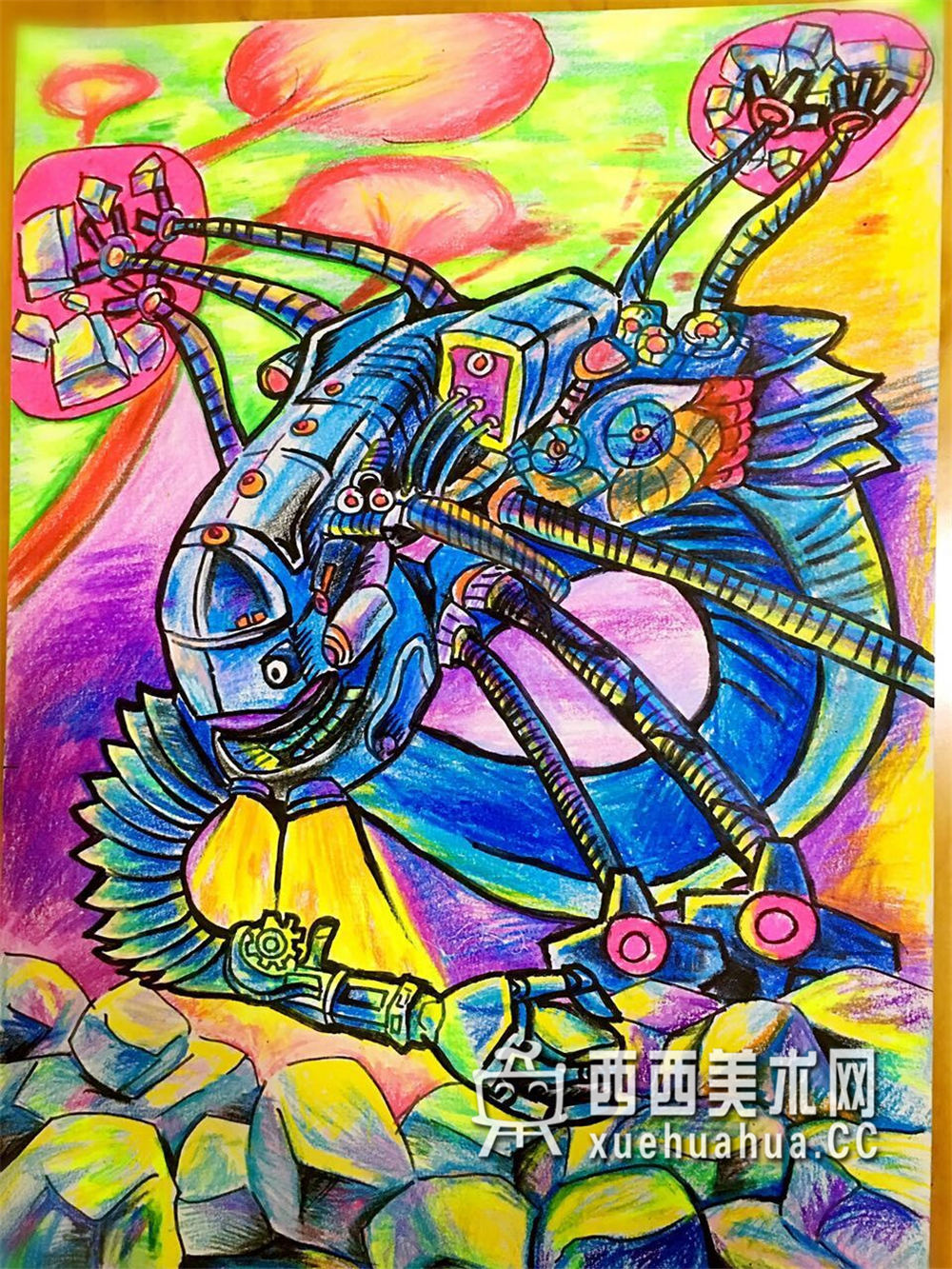 三等奖小学生获奖科幻画《智能救援机器人》赏析(1)