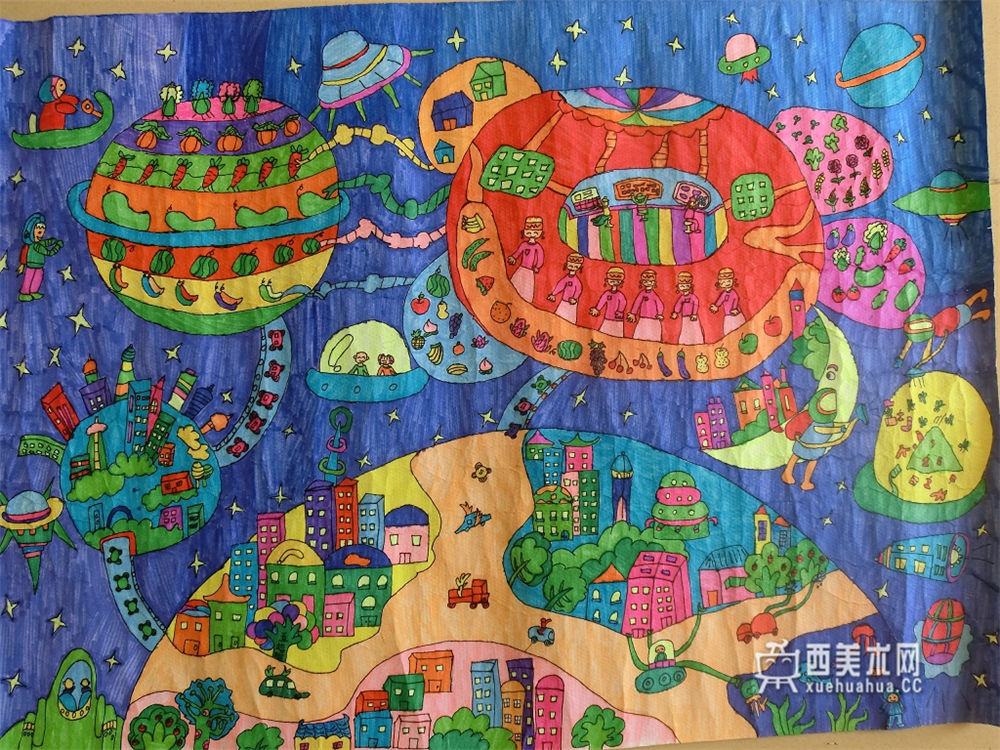 小学生获奖科幻画《太空生活》(1)