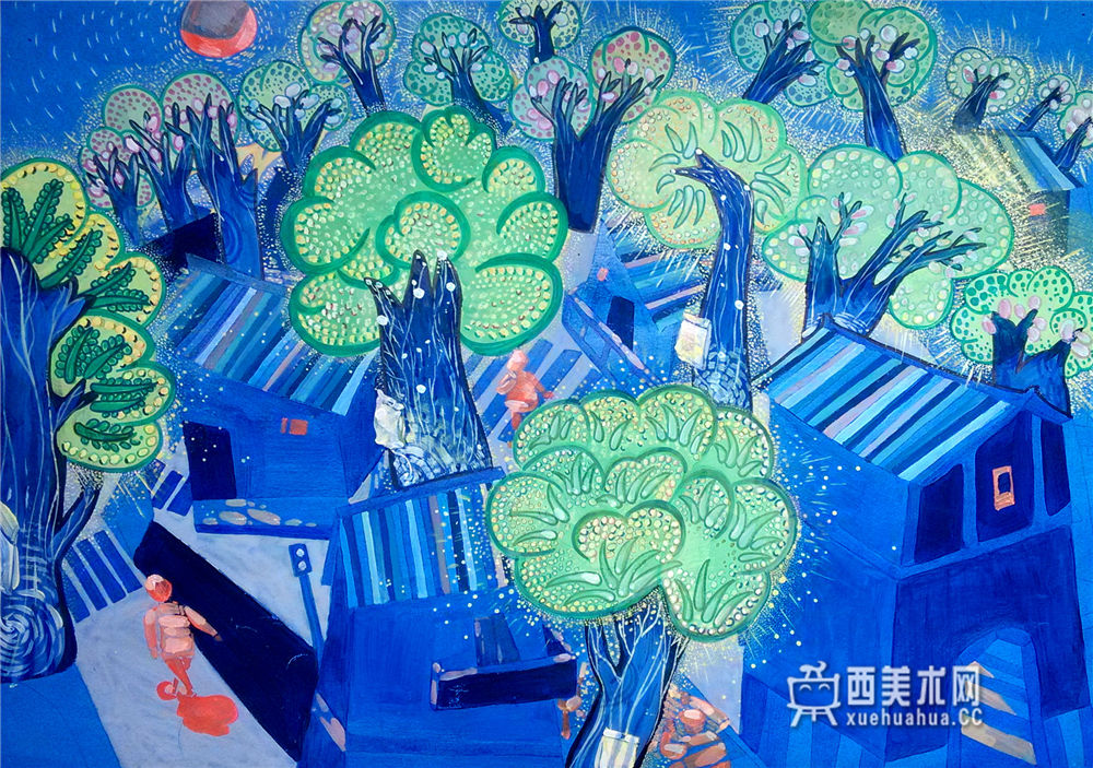小学生获奖科幻画《生态夜光树》(1)