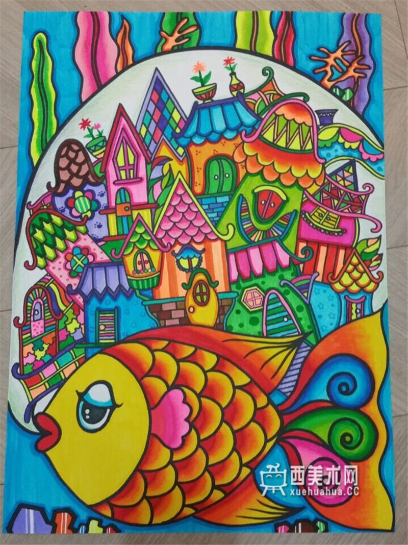 儿童获奖科幻画《鱼背上的泡泡村庄》赏析(1)