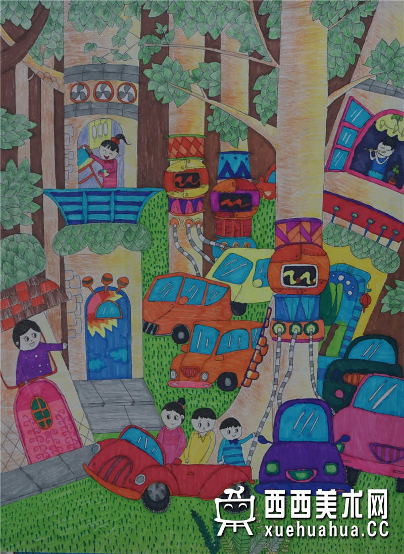 三等奖小学生获奖科幻画《未来的绿色家园照片 》欣赏(1)