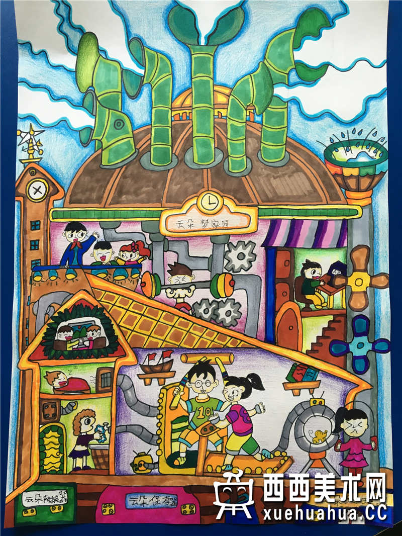 优秀小学生获奖科幻画《云朵梦家园》赏析(1)