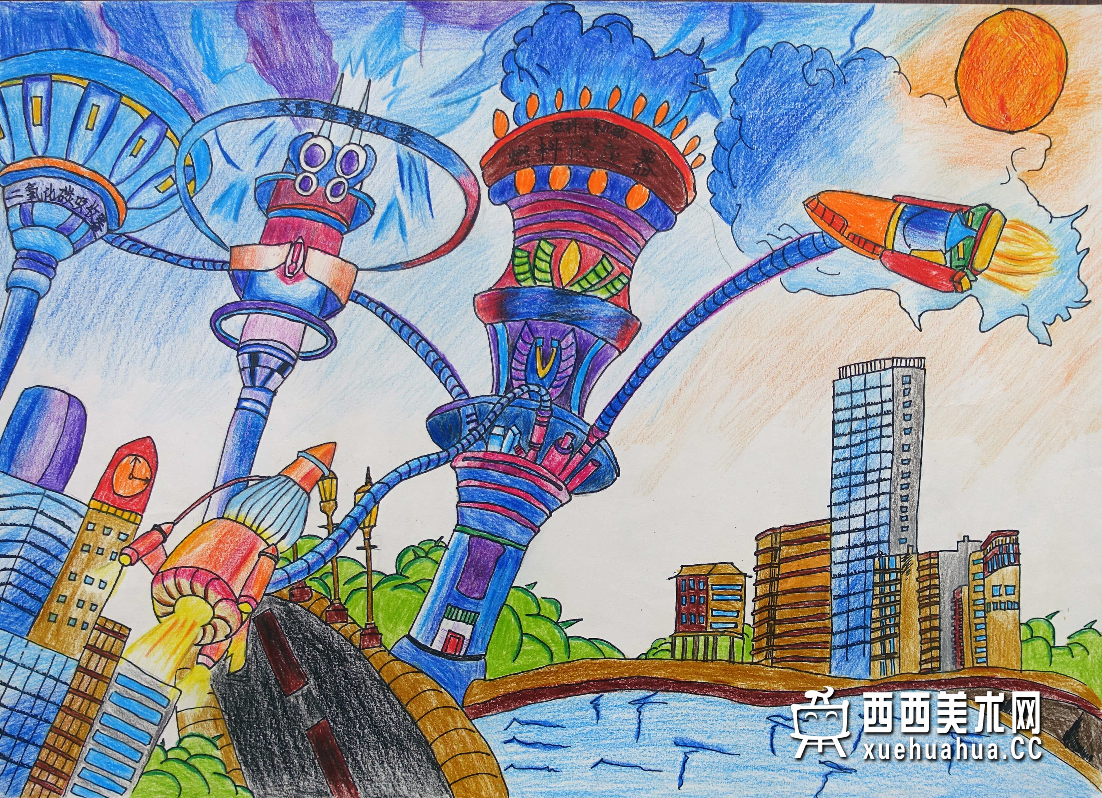 优秀儿童获奖科幻画《新的大城市》赏析(1)