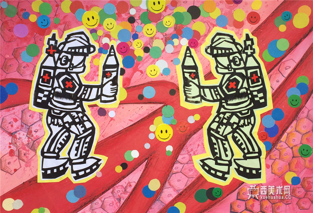 小学生获奖科幻画《神奇的人体小卫士——纳米万能活性小细胞》(1)