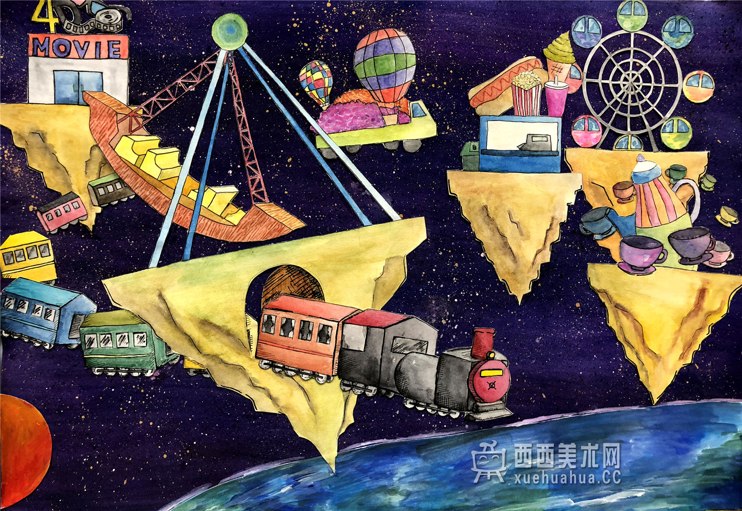 关于太空的儿童获奖科幻画作品《夢幻遊樂園》图片欣赏(1)