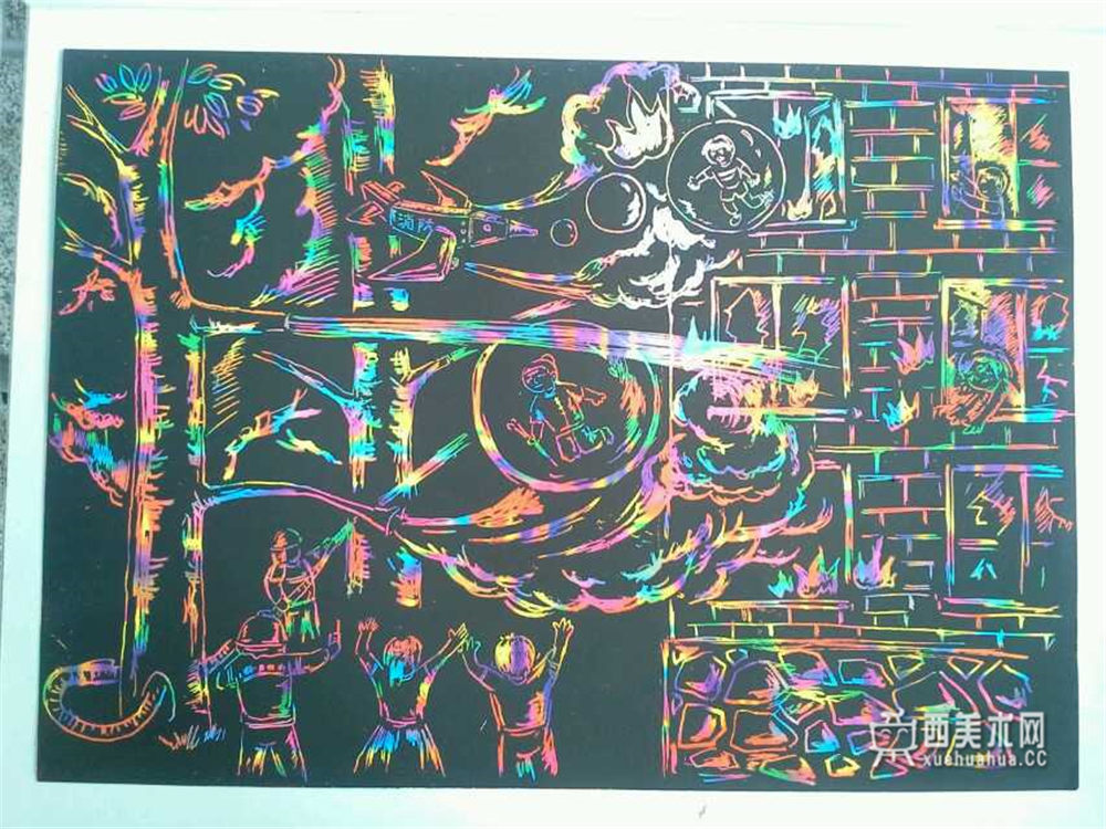 二等奖儿童科幻画《消防新勇士》(1)