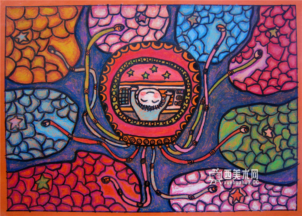 儿童获奖科幻画《章鱼矿产勘探器》(1)