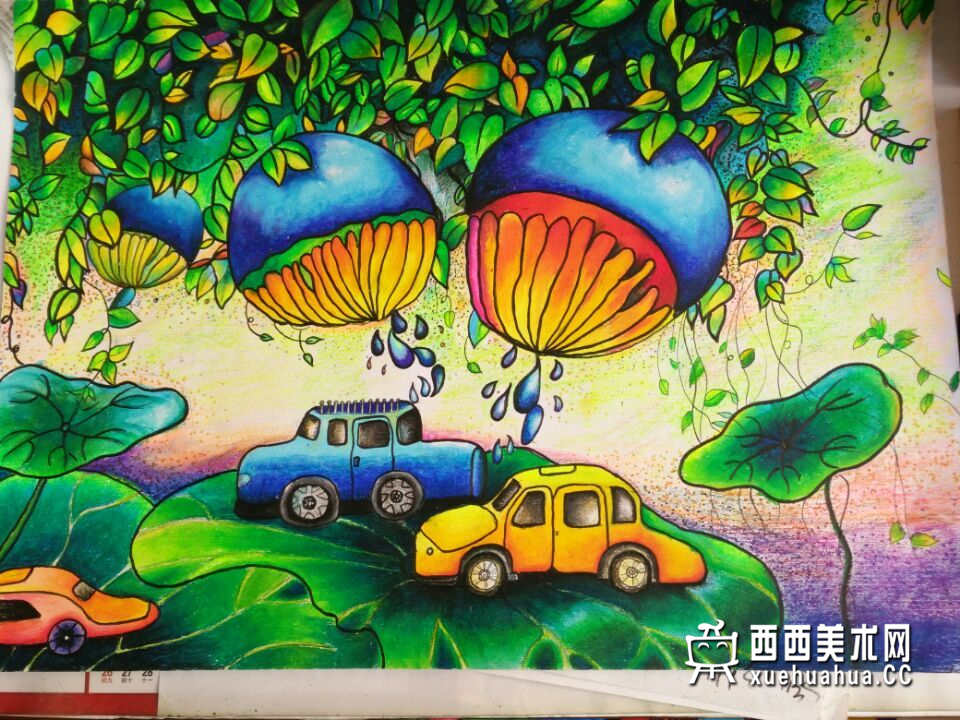 二等奖小学生获奖科幻画《植物加油站》欣赏(1)