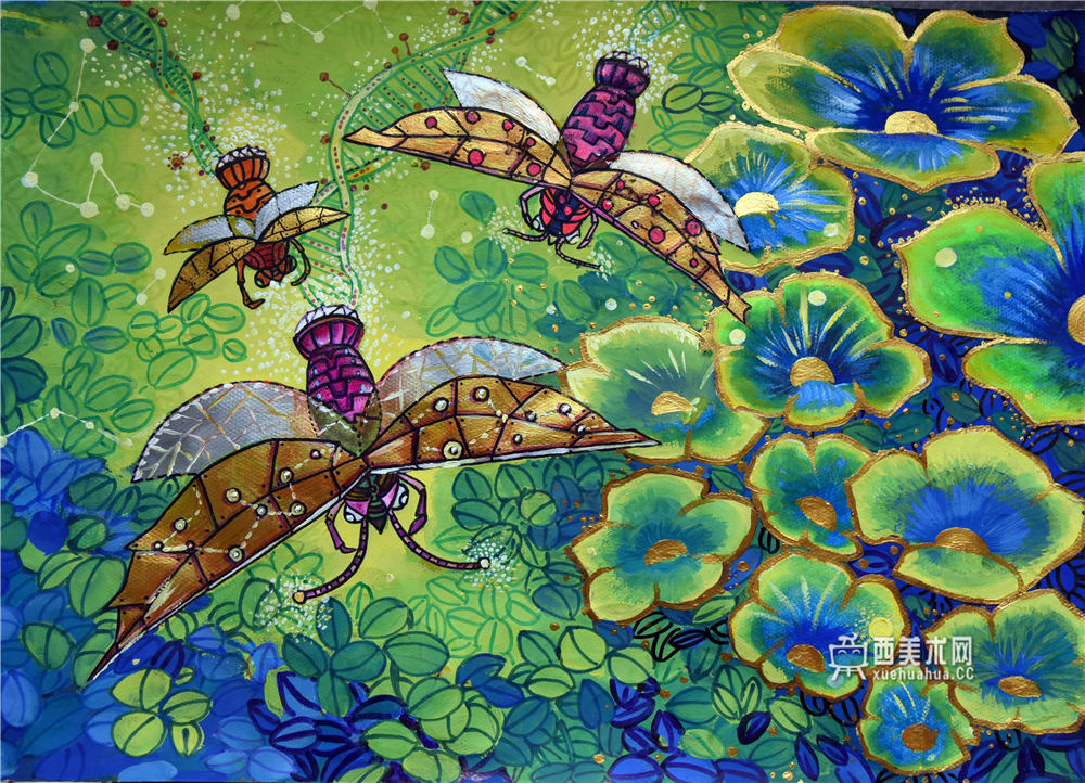 中学生获奖科幻画《荧光植物培育基地》赏析(1)