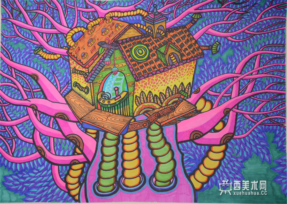 小学生获奖科幻画《森林之家》(1)