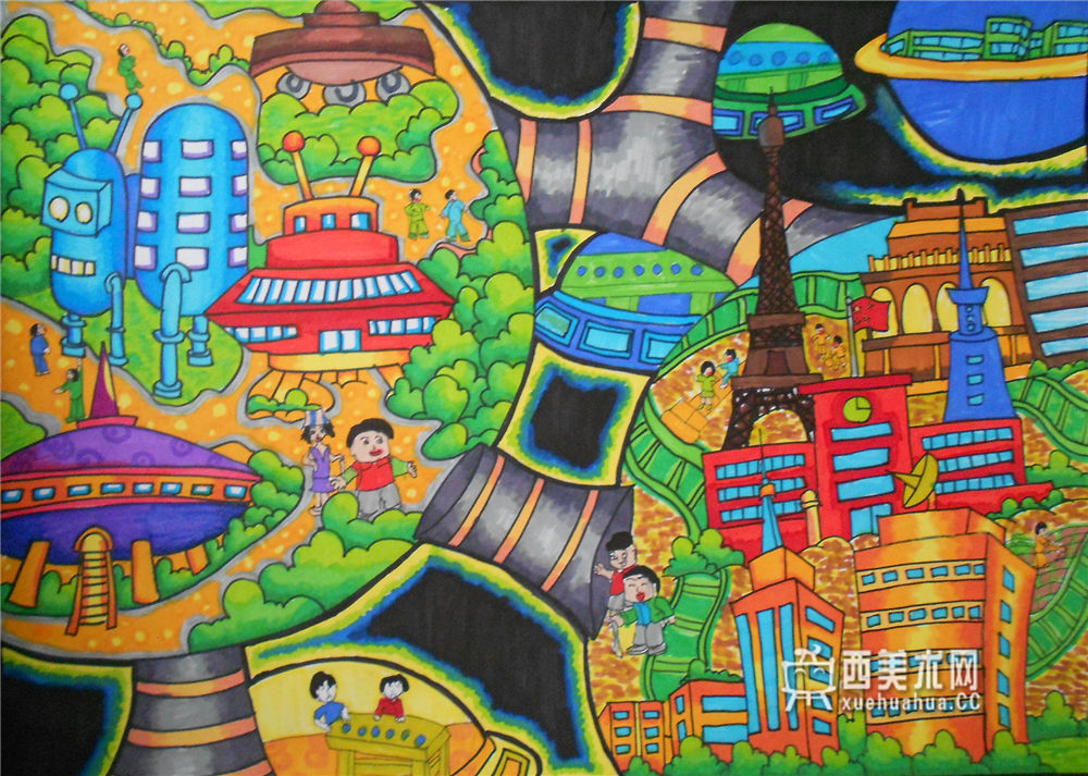 小学生三等奖科幻画《宇宙通道》赏析(1)